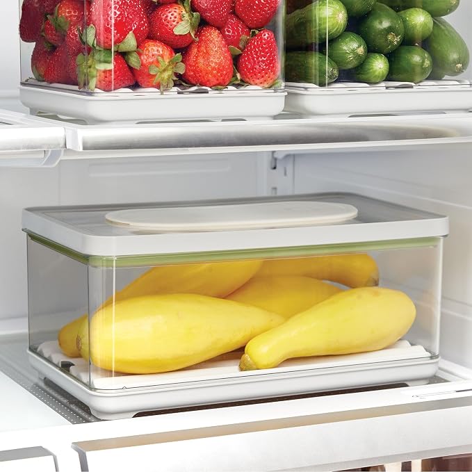 iDesign Large Fridge Produce Bin with Removable Drainage Tray and Lid - Gray - Image 5