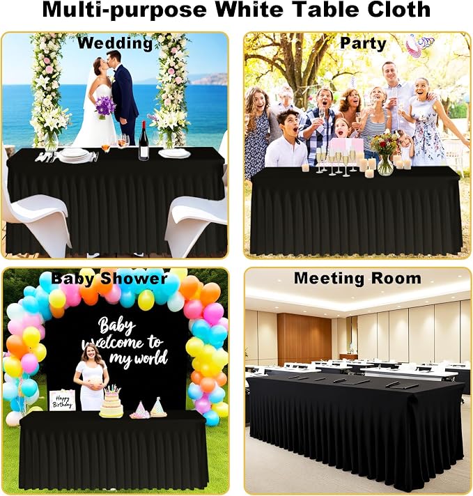 3 Pack Black Spandex Table Clothes for 6 Foot Rectangle Tables, Fitted Stretch Spandex Table Cover 6ft Black Tablecloths with Desk Skirt for Weddings Birthday Parties Banquet Baby Shower - Image 7
