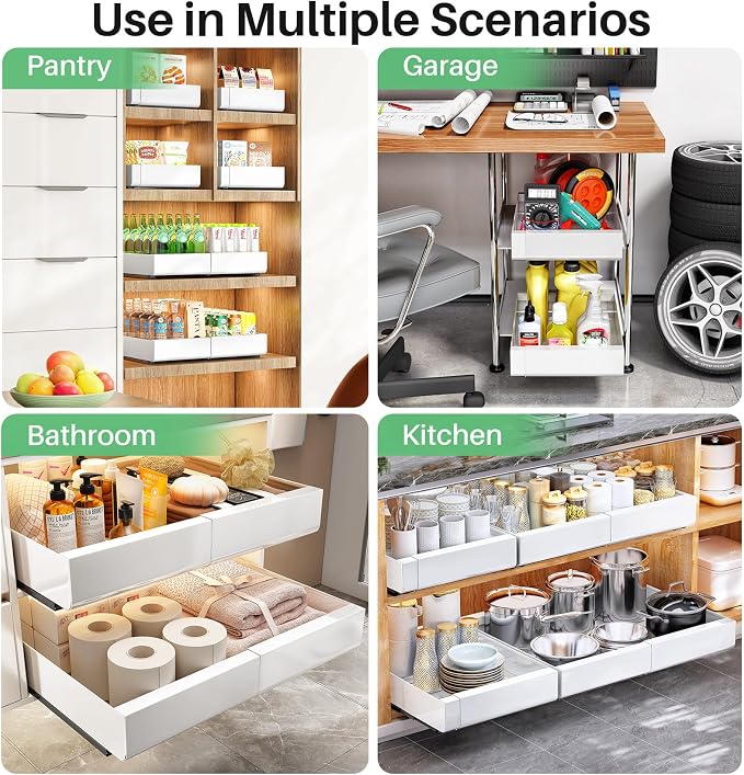 Kitstorack Pull out Cabinet Organizer, Expandable(12"-20") Heavy Duty Slide out Drawers Fixed with Adhesive Nano Film for Pots, Roll out Shelf Storage for Kitchen Base Cabinet Organization(White) - Image 9