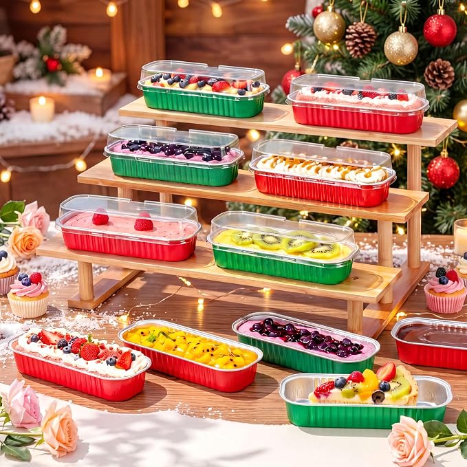 Qunclay 200 Pcs Aluminum Foil Mini Loaf Pans with Lids 6.8 oz Disposable Mini Cake Pan with Lid Rectangle Baking Cups for Party Muffin Cheesecake Ramekins (Red,Green) - Image 6