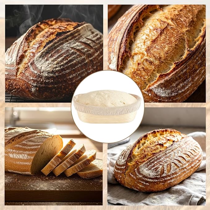 4 Pack Banneton Bread Proofing Basket 10 Inch Oval Rattan Banneton Baskets with Linen Liner Cloth Sourdough Basket Dough Proofing Basket for Professional & Home Sourdough Bread Baking - Image 7