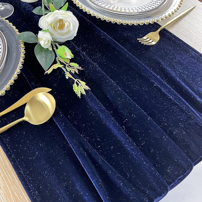 Luxurious Velvet Table Runner, 10ft Wedding Reception Decorations, 20x120inch Soft Velvet Fabric, Table Linen Overlay, Wedding Table Runners (Navy Blue, 20X120inch) - Image 7