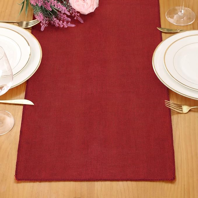 Burlap Table Runner Burgundy Jute Table Linens 2 Pack 13 x 84 Inch - Image 7