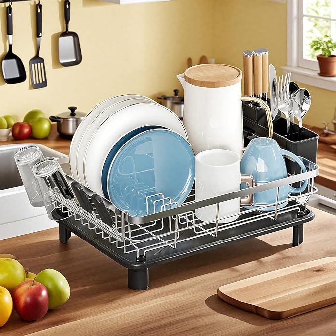 MOUKABAL Stainless Steel Dish Drying Rack for Kitchen Counter, Black Silver - Image 8