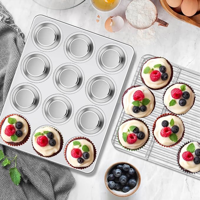 Homikit Stainless Steel Muffin Cupcake Pan 12 Cups, Non Toxic & Heavy Duty | 1PC Nonstick Cupcake Baking Tins Regular Size, 13.8 x 10.4 Inch Metal Egg Bites Tray for Oven, Easy Release, Dishwasher Safe - Image 9
