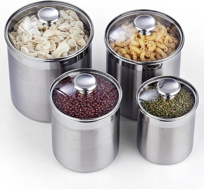 Cooks Standard Large Airtight Kitchen Canister Set for Coffee, Flour & Sugar Storage – 18/10 Stainless Steel Food Storage Containers with Glass Lid – Pantry Organization Jars, 4 Pack (5 Qt to 1.6 Qt) - Image 9