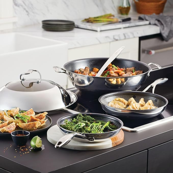 Circulon Clad Stainless Steel Induction Frying Pan and Wok Set with Hybrid SteelShield and Nonstick Technology, 4 Piece - Stainless Steel - Image 9