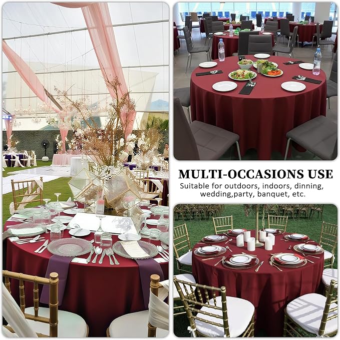 8 Packs 90 Inch Burgundy Round Tablecloth - Image 6