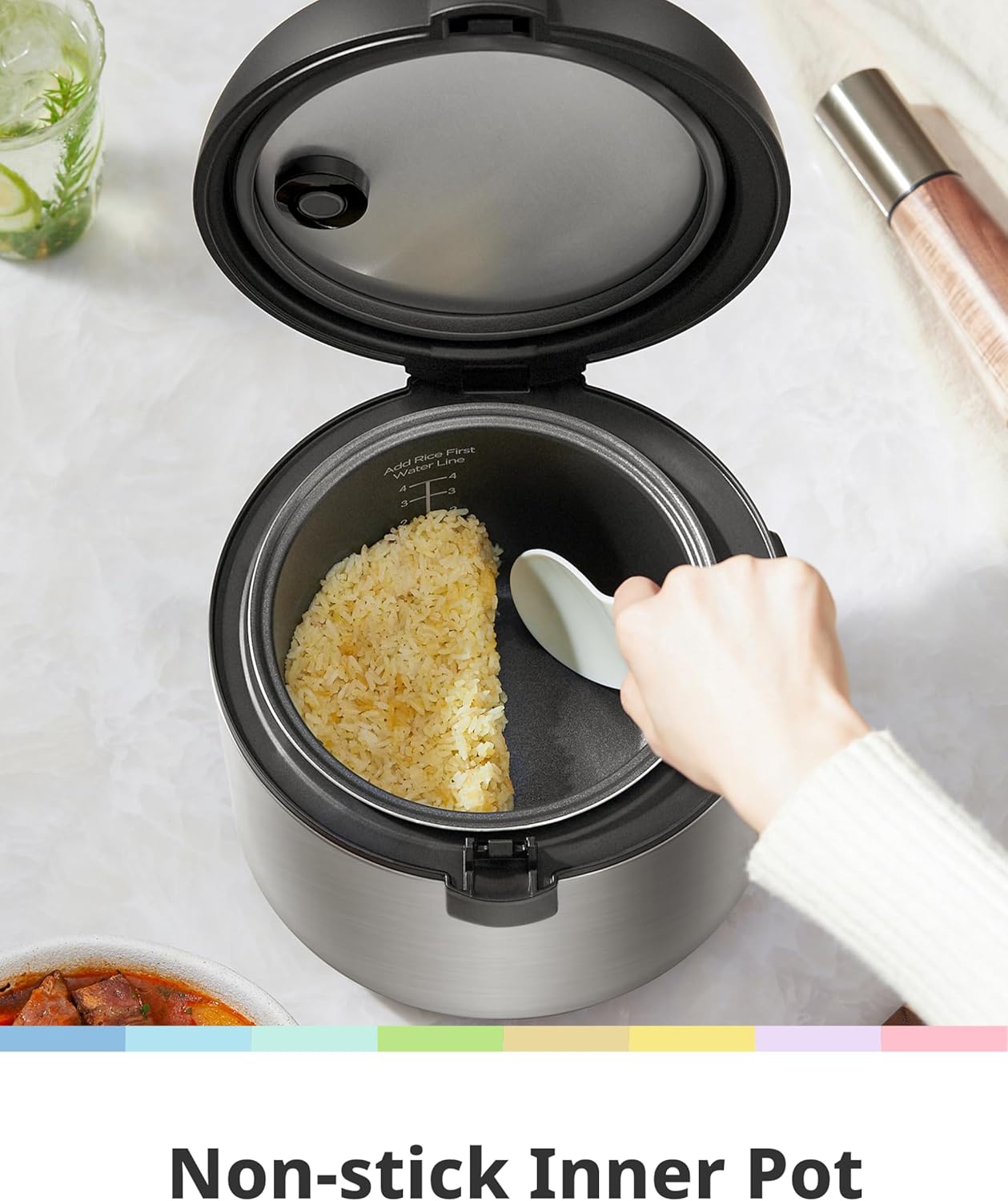 COMFEE' Compact Rice Cooker, 6-in-1 Stainless Steel Multi Cooker, Slow Cooker, Steamer, Saute, and Warmer, 2 QT, 8 Cups Cooked(4 Cups Uncooked), Brown Rice, Quinoa and Oatmeal, 6 One-Touch Programs