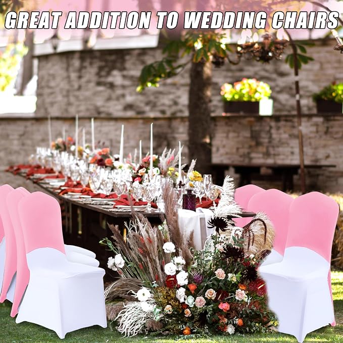 Mindsoft 40 Pcs Chair Cap Covers Spandex Chair Hood Sash Hat Bands Folding Stretch Elastic Cover for Wedding Holidays Banquet Party Celebration (Light Pink) - Image 6