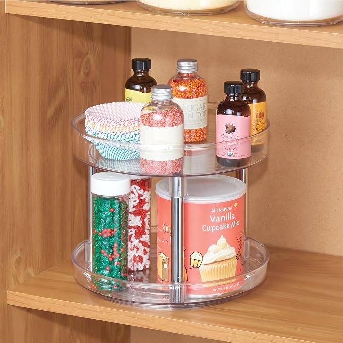 iDesign 9-Inch Plastic 2-Tier Lazy Susan Turntable, Set of 2, Clear/Chrome - Image 7