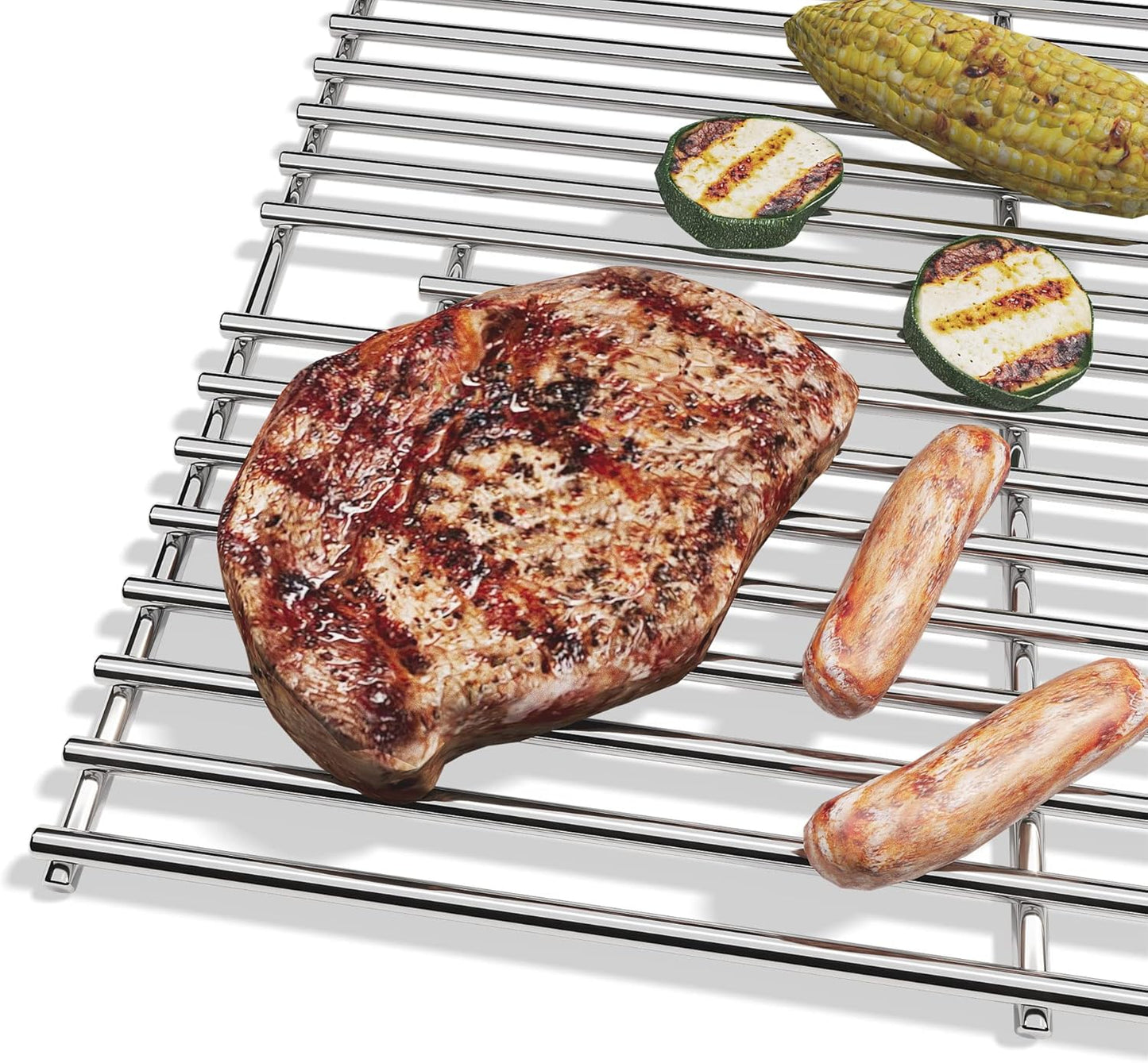 Stainless Steel Cooking Grill Grates Replacement for Nexgrill 720-0882A Evolution Infrared Plus 5-Burner Gas Grills Grates Replacement Parts Cooking Grids with Side Burner, Set of 2, 17 Inch