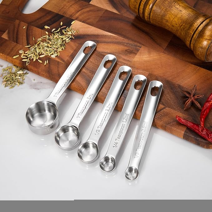 KEAWELL Premium 18/10 Measuring Spoons Set (Silver, 5PC Measuring Spoons) | 18/10 Stainless Steel; 1/8 Tsp to 1 Tbsp; Extrat-Long Handles; Stackable; Dishwasher Safe for Baking and Cooking. - Image 9