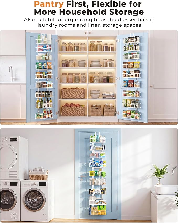 EVERIE Over the Door Pantry Organizer, 9-Tier Heavy Duty Door Storage Rack with Solid Bottom Baskets, Stable No-Bumping Design, Adjustable Hanging Shelves for Kitchen Pantry - Image 9