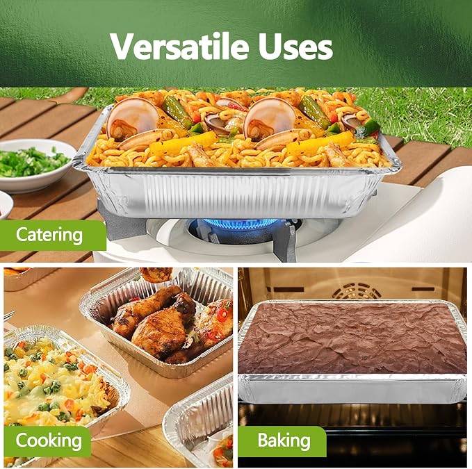 Thickened 20 Pack Heavy Duty Aluminum Pans with Lids, 9x13 Aluminum Foil Pans Disposable, Half Size Steam Table Foil Baking Tray for Cooking, Baking, Roasting & Chafing, Carton Packaging - Image 7