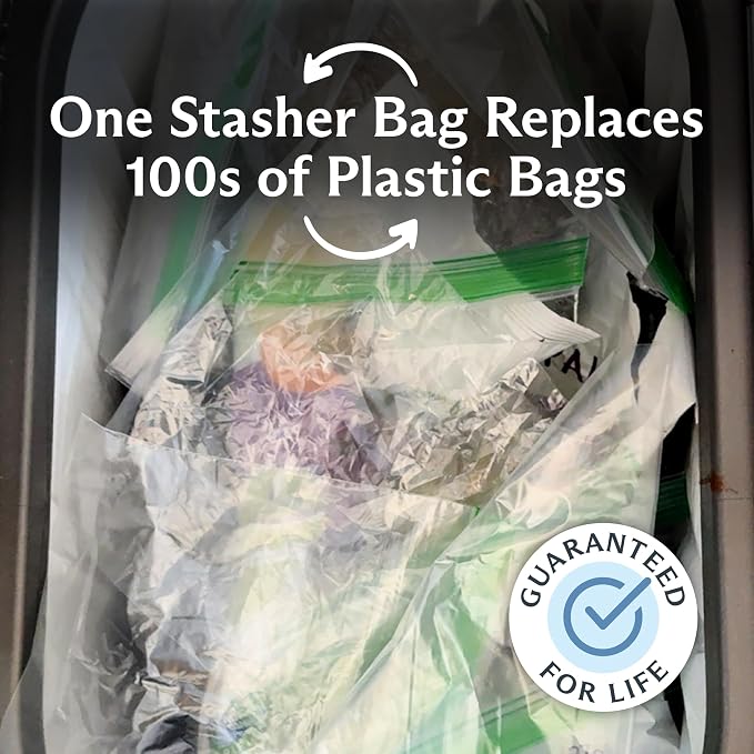 Stasher Reusable Silicone Bags and Stretch Lids, 10-Pack Starter Kit, Clear | Food-Safe Silicone, Eco-Friendly, Reusable Freezer Bags, Microwave, Dishwasher, Oven, Snack Bags, Lunch Containers, Meal Prep - Image 8