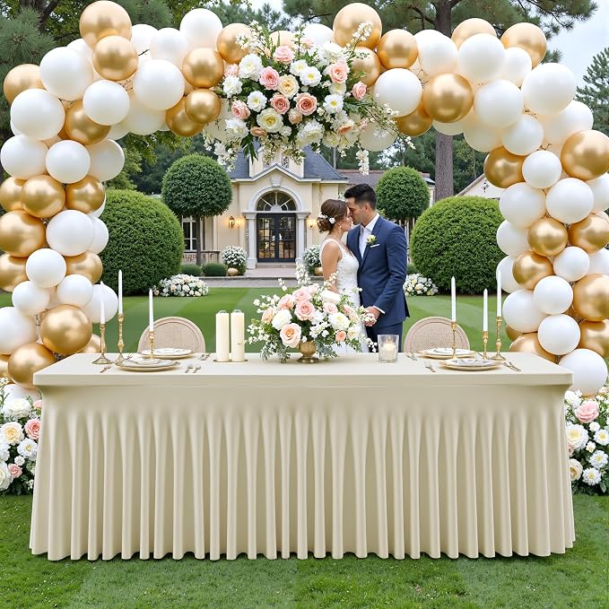8 Pack Spandex Beige Fitted Table Cloth for 6ft Rectangle Tables Beige Stretch Tablecloth Table Covers Skirt Banquet Wrinkle Free Tablecloths for Parties Wedding - Image 9