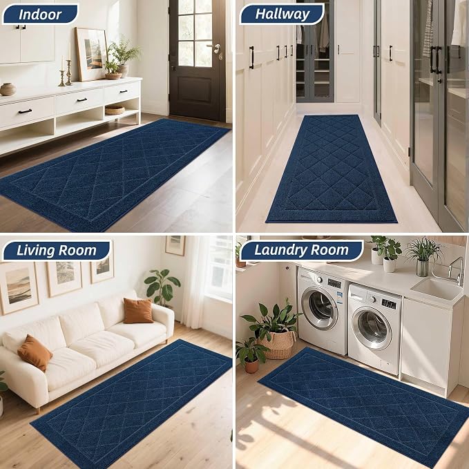 BEQHAUSE Dirt Trapper Door Mat 24" x 60", Doormat Non-Slip, Navy Blue - Image 8