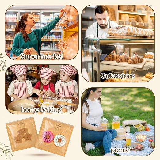 Outus 100 Pcs Cookie Packaging Bags with Seal, 4 x 4 Inch, Brown | Bakery Pastry Bags with Window, Heat Sealable Grease Resistant Paper to Go Bake Sleeves for Gift Giving Donut Bread Sandwich - Image 7