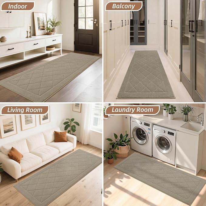 BEQHAUSE Dirt Trapper Door Mat 24" x 60", Doormat Non-Slip, Beige - Image 8