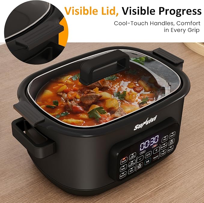 Sunvivi 12-in-1 Programmable Slow Cooker 6.5QT with Timer & Keep Warm - Image 9