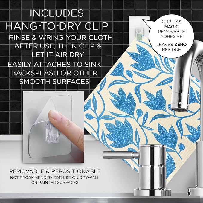 LOLA Swedish Dishcloths XL on a Roll, 30 Sheets, Floral Pattern, Perforated Tear-Off 11" x 10" Sheets w/Hook, Reusable Absorbent Unpaper Towels Cellulose Sponge Cloth Biodegradable Made in Germany - Image 7