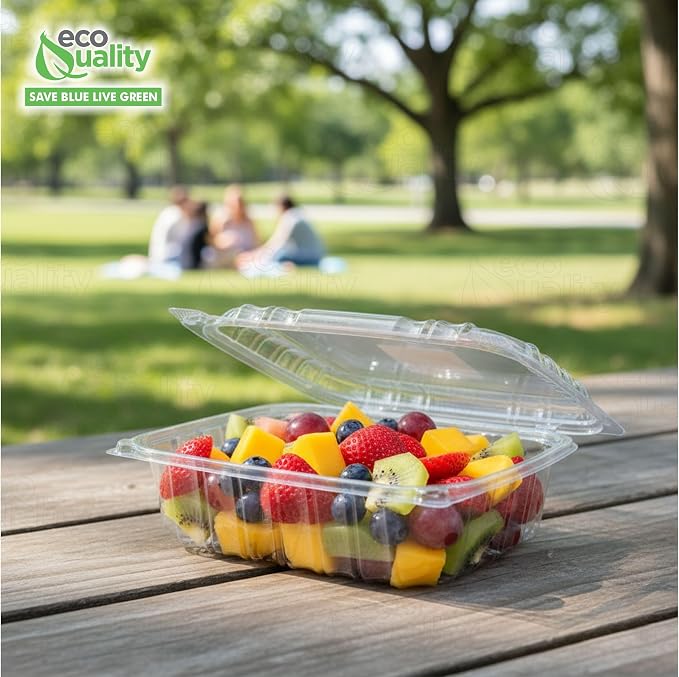 EcoQuality Clear Hinged Lid Clamshell Plastic Container 8 x 8 x 2 inches - Single Compartment Take out Containers for Salad, Pastry, Cake for Restaurants and Food Industry (25) - Image 7