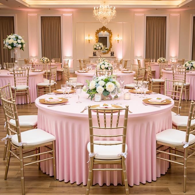 6 Pack Pink Round Spandex Tablecloths for 72inch Table, Wrinkle Free 132inch Stretchy Fitted 6ft Round Table Cloths Clothes Covers Skirt for Wedding Birthday Parties Banquet - Image 8