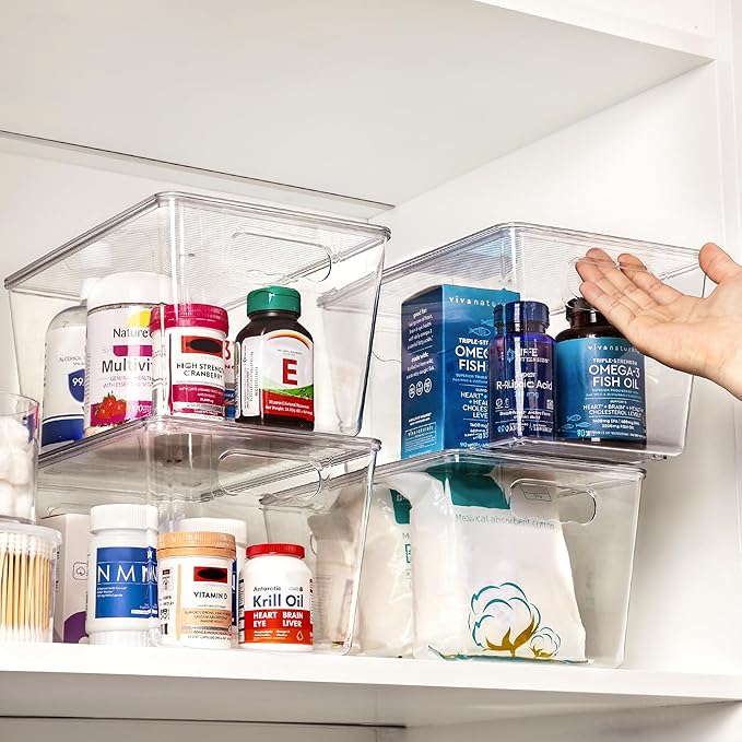 Vtopmart 4 Pack Clear Stackable Storage Bins with Lids and Handles, Large | BPA-free Plastic, Organize Vertically, For Pantry Kitchen Fridge Cabinet Closet Bathroom, Built to Last, Easy to Move - Image 7