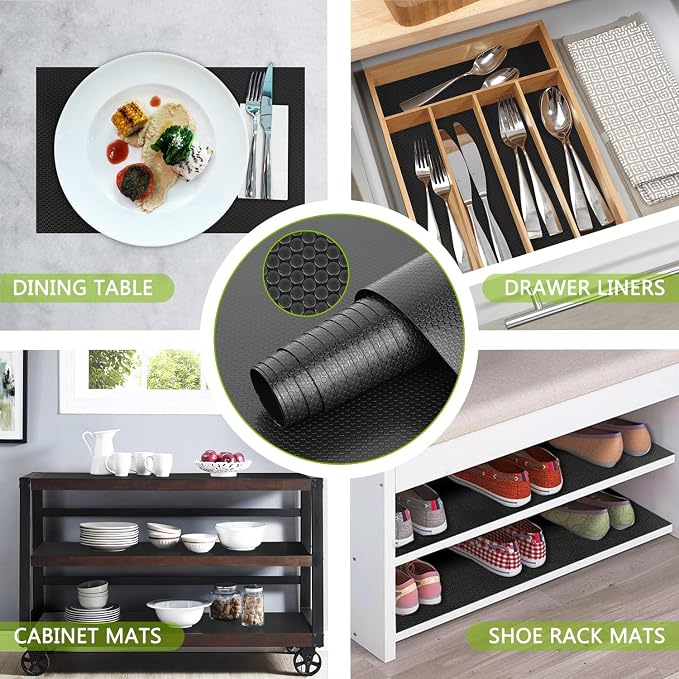 Shelf Liner Kitchen Cabinet Drawer Mat, 11.8"W x 393.7"L Non Adhesive Black - Image 6