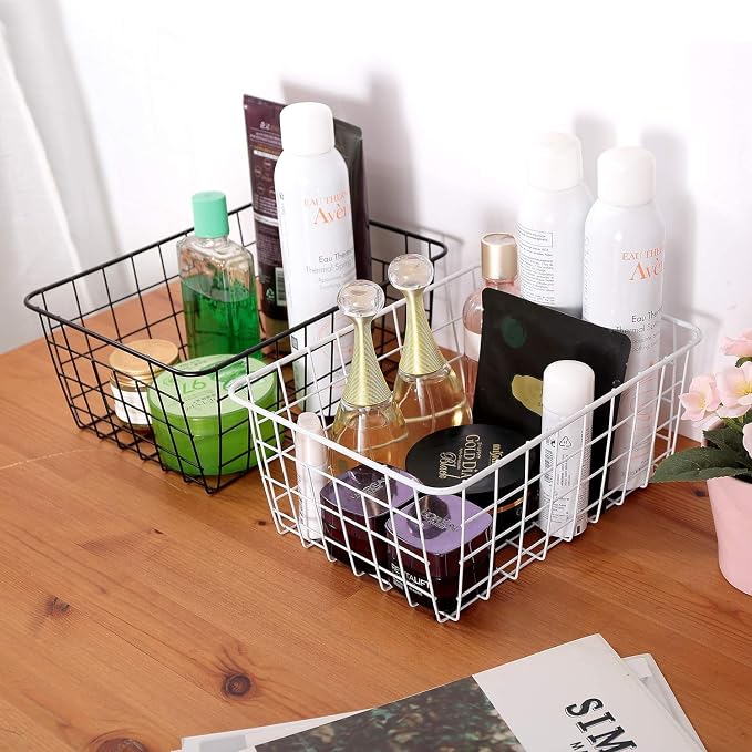 Kitchen Black Wire Baskets for organizing Farmhouse Decor Metal Food Storage Organizer, Household Storage BasketRefrigerator Bin with Handles for Cabinets,Pantry Set of 4 (Black) - Image 7