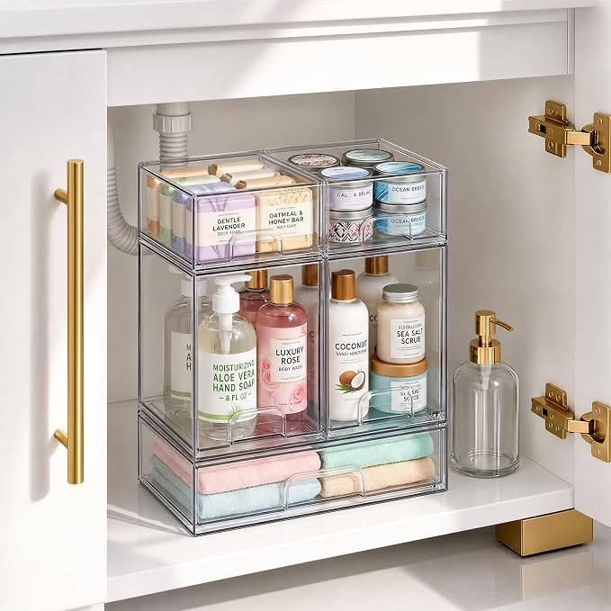 TIPGO Clear Stackable Storage Drawers, Baby Bottle Organizers, Easily-Access Makeup Organizer, Durable Containers for Bathroom Countertop, Pantry and Medicine Cabinet Organizer - Image 8