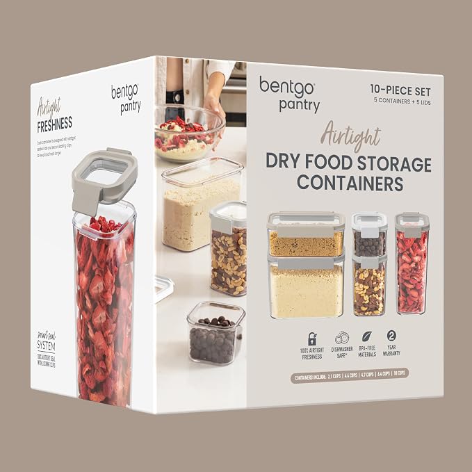 Bentgo Pantry - 10-Piece Airtight Food Storage Containers, Clear, Stackable Kitchen & Pantry Organization, Locking Lids for Freshness, BPA-Free Plastic - Ideal for Sugar, Flour, & More (White Stone) - Image 7