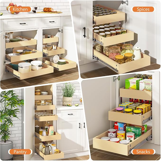 WelFurGeer 3-Tier Pull Out Cabinet Organizer with Soft Close, Heavy-Duty Slide Out Drawers for Cabinets, Pull Out Drawers for Cabinets, Bottom Mount Shelves for Kitchen, Pantry, Bathroom - Image 7