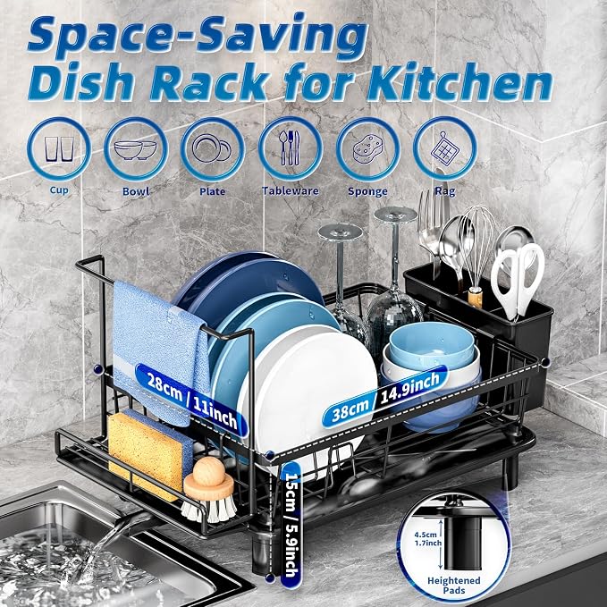 Dish Drying Rack, Stainless Steel-Dish Rack, (Black2 with Sponge Rack ) - Image 6