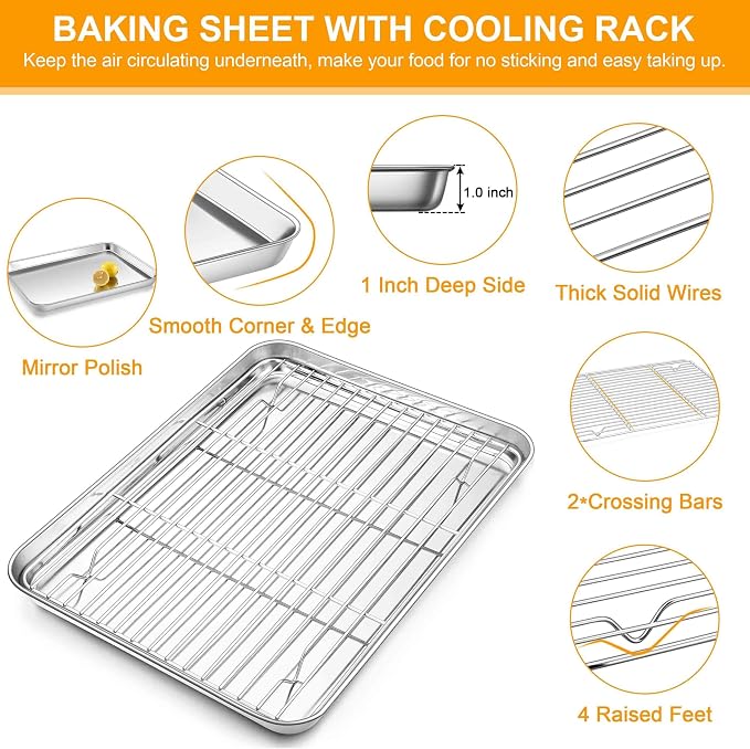 Homikit Half Baking Sheet with Wire Cooling Rack (1 Pan+1 Rack), Nonstick | 18x13 Inch Stainless Steel Cookie Sheets for Baking, Large Baking Pan with Grid Set, Metal Bacon Tray, Oven & Dishwasher Safe - Image 9