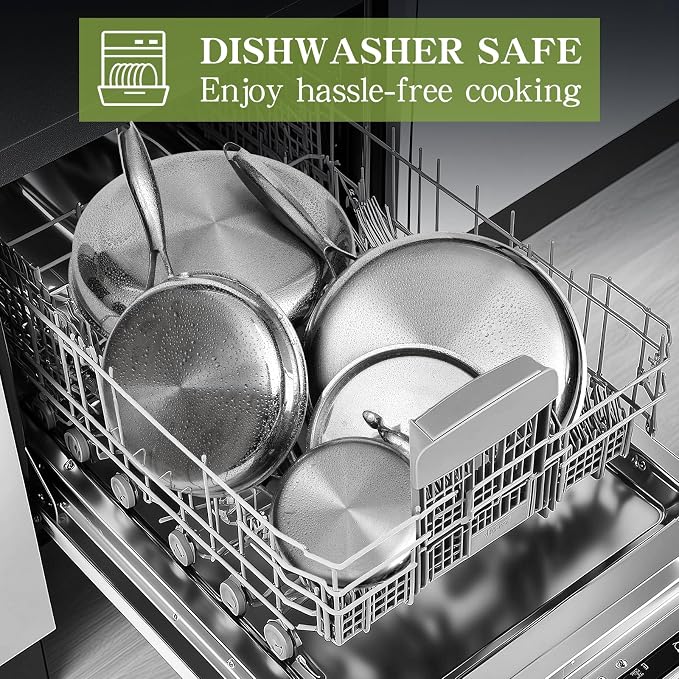 Triple Ply Stainless Steel Pots and Pans Set, EWFEN 12 Piece Induction Cookware Set, Oven Dishwasher Safe | Frying Pans, Saucepans, Saute Pan & Stock Pot, PFOA Free Kitchen Skillet - Image 9