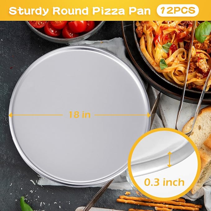 Rtteri 12 Pcs Pizza Pan Bulk Restaurant Aluminum Pizza Pan Set Round Pie Cake Plate Rust Free Cake Tray for Oven Baking Home Kitchen Restaurant Easy Clean (18 Inch) - Image 6