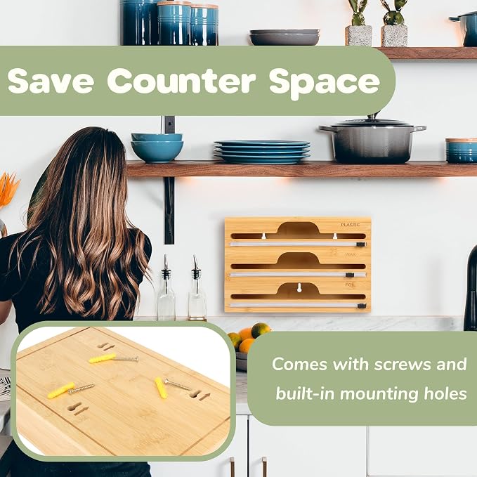 Bamboo 3-in-1 Wrap Dispenser with Cutter - 13" Rolls - 1 Unit - Image 6