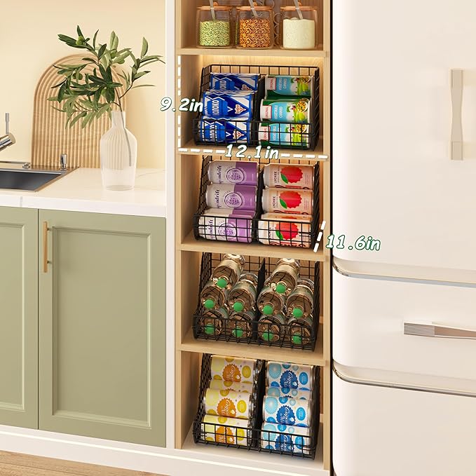 Stackable Soda Can Organizer Stores Up to 72 Cans, 4-Pack Can Storage Organizer for Pantry Shelves, 4-Tier Kitchen Can Holders with 4 Adjustable Dividers, Wire Drink Organizer for Pantry Cabinet Shelf - Image 8