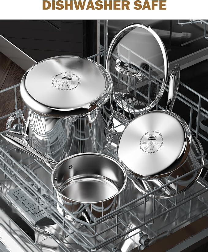 Cooks Standard Multi-Ply Clad 1.5 Quart and 3 Quart Stainless Steel Saucepan Set with Glass Lids, Small Kitchen Induction Cooking Sauce Pots Pans, Dishwasher & Oven Safe, Compatible with All Cooktops - Image 8