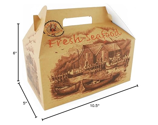 SOUTHERN CHAMPION TRAY SCT 2705 Clay Coated Kraft Paperboard Fresh Seafood Barn Style Carry Out Box, 10-1/2" Length x 6" Width x 5" Height (Case of 125) - Image 8