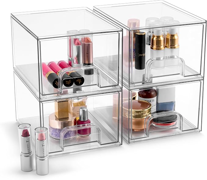 Sorbus Clear Stackable Storage Drawers (4 Pack, 4.4'' Tall) - Image 8