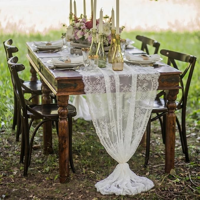 Remagr 3 Pcs White Lace Table Runner 30 x 120 Inch Vintage Rustic Boho Table Runners Embroidered Floral Lace Decor for Wedding Party Bridal Shower Baby Shower - Image 6