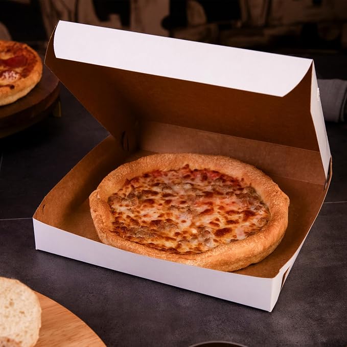SCT 1405 Clay Coated Kraft Paperboard White Pizza Box, 9" Length x 9" Width x 1-1/2" Height (Case of 100) - Image 5