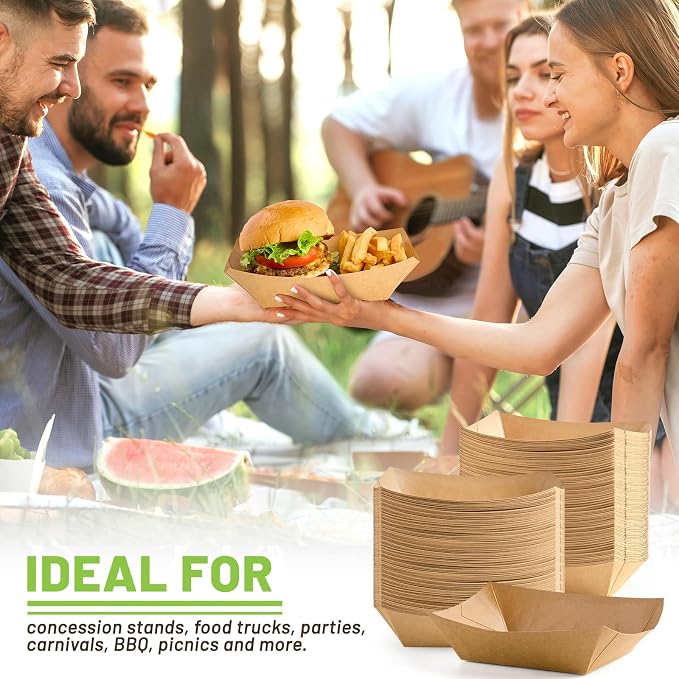 ZORRITA 100 Pack 4 LB Large Paper Food Trays | Disposable, Kraft Paper, Nacho Trays, Food Boats, Party Serving Basket, For Nachos Sandwiches Burgers Popcorns Salads Snacks - Image 7