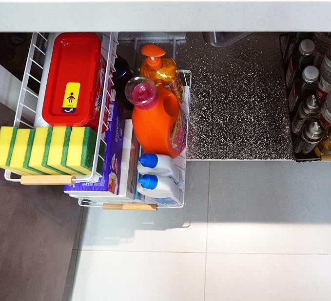 Under Sink Organizer, 2 Tier Pull Out Cabinet Organizers and Storage for Kitchen Bathroom Pantry Laundry, Adjustable Height, Slide Out Thickened Metal Storage Shelf (Black, 1 Pack) - Image 9
