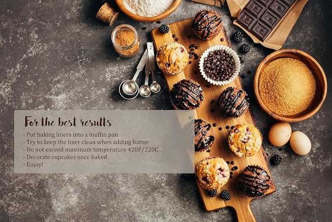 SimpleGood Tulip Baking Cups Cupcake Liners Muffin Liners Greaseproof Paper (100, Unbleached Newspaper) - Image 5