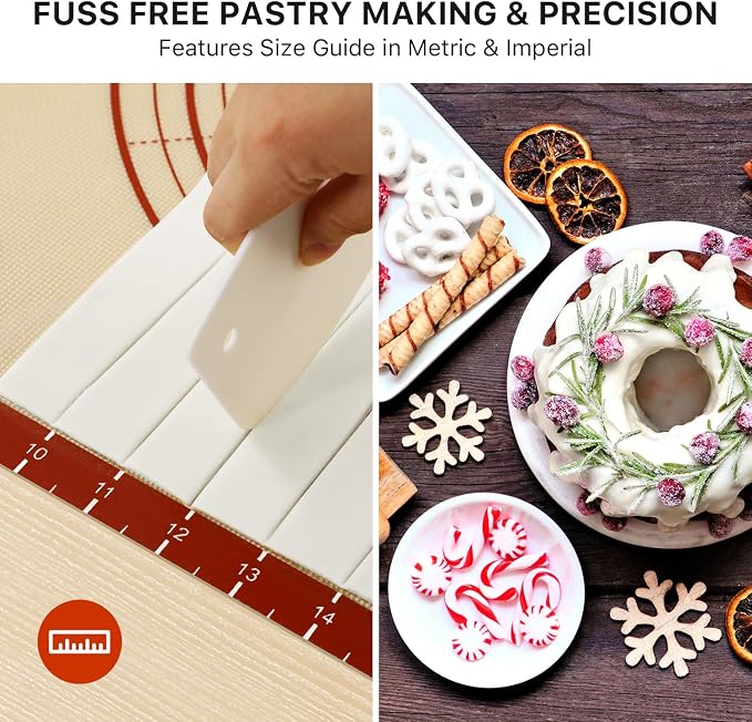 DANIA & DEAN 2 Pack 26"x16" & 11"x16" Extra Thick Silicone Baking Mat Set | Non-Slip & Non-Stick Mat with Measurements, for Pastry, Dough Rolling, Pizza, Sourdough, Counter & Reusable Oven Baking Sheet - Image 9