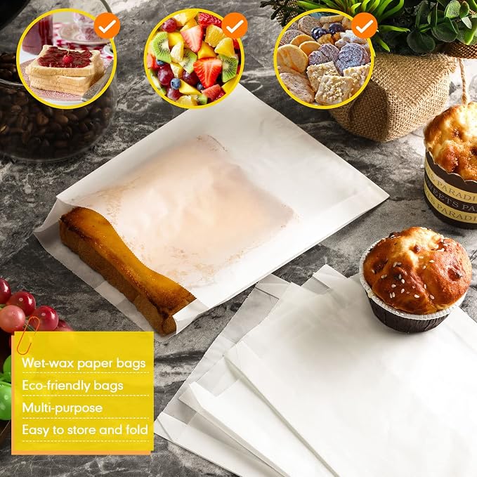 Zubebe 1200 Pcs Paper Sandwich Bags 7 x 6 x 1 Inch Wet Wax Glassine Paper Grease Resistant White Semi Translucent Bags for Bakery Cookies Candy Snacks French Fries - Image 6